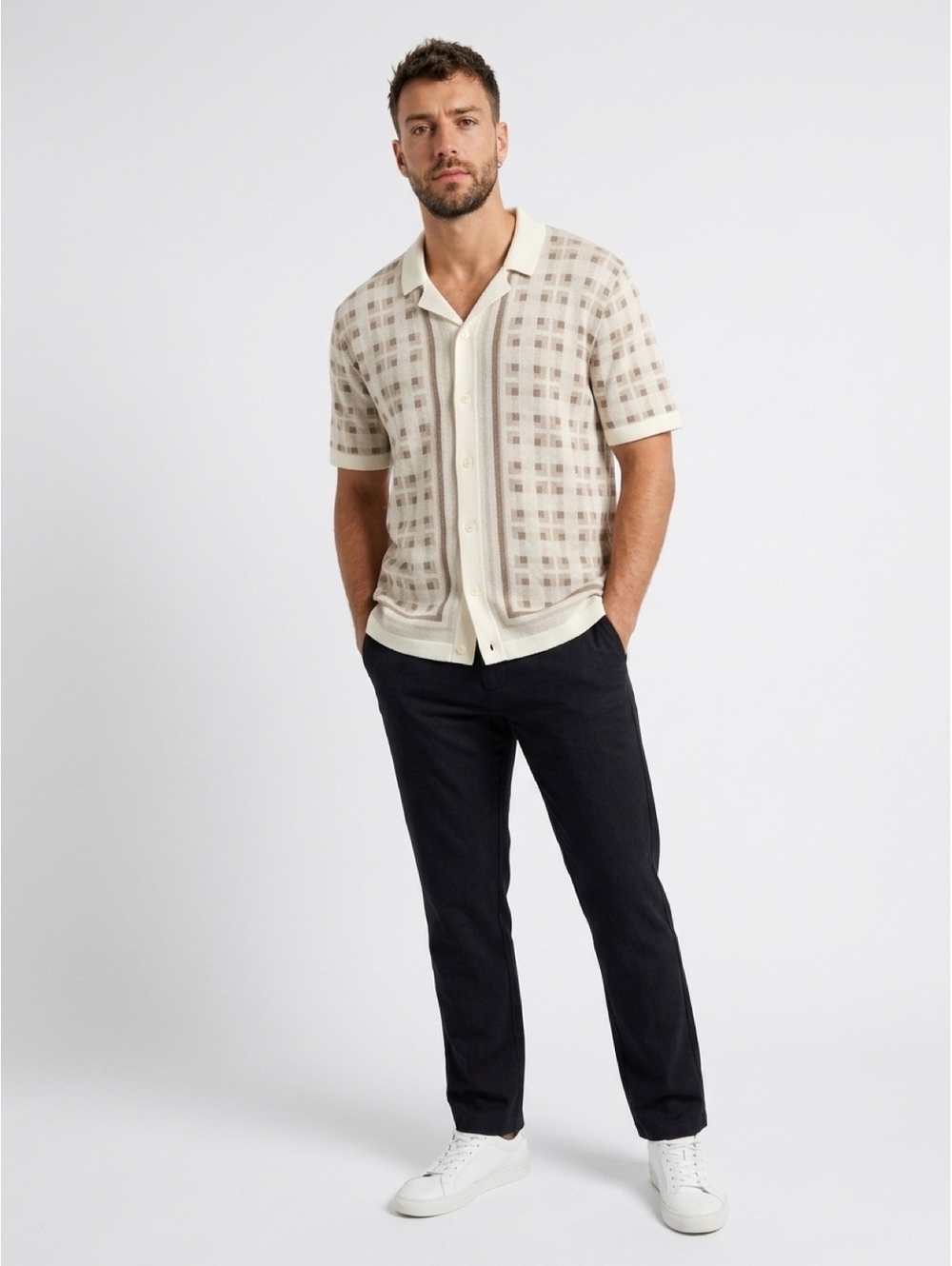 Abercrombie & Fitch Men’s Size M Geometric Knit Button-Up Polo Shirt